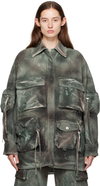 Shop Attico Khaki Fern Denim Jacket In 238 Stain Green Camo