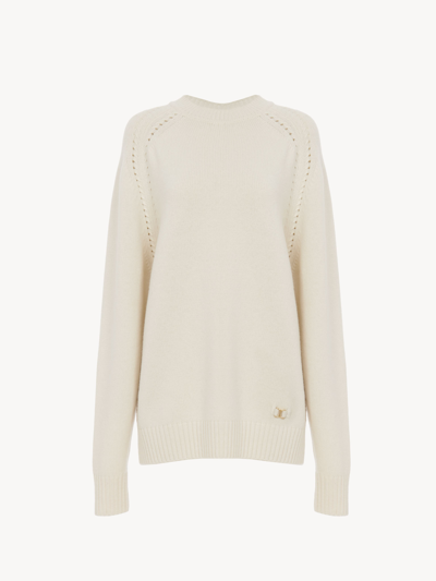 Shop Chloé Pull Large Col Rond Femme Blanc Taille M 100% Cachemire In White
