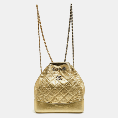 Pre-owned Chanel Gold Quilted Leather Small Gabrielle Backpack