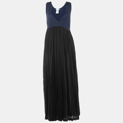 Pre-owned Chloé Navy Blue Knit & Black Skirt Detail Maxi Dress M