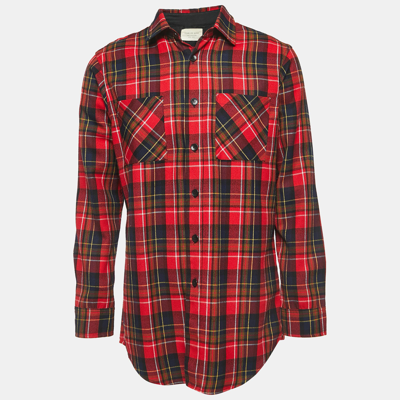 Pre-owned Fear Of God Red Plaid Cotton Button Front Full Sleeve Shirt L