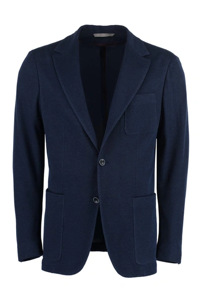 Shop Canali Single-breasted Knit Blazer In Blue