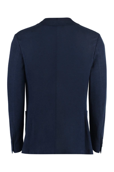Shop Canali Single-breasted Knit Blazer In Blue