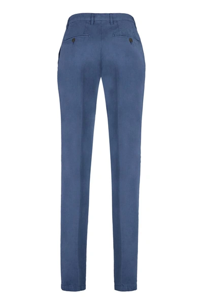 Shop Canali Cotton Blend Trousers In Blue