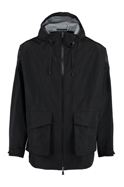 Shop Herno Hooded Techno Fabric Raincoat In Black