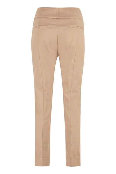 Shop Peserico High-rise Cotton Trousers In Beige