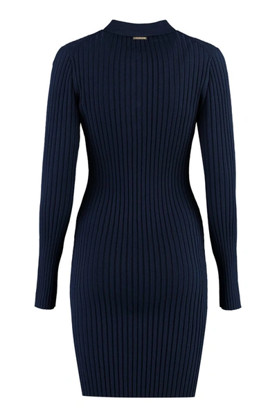 Shop Michael Michael Kors Ribbed Knit Dress In Blue