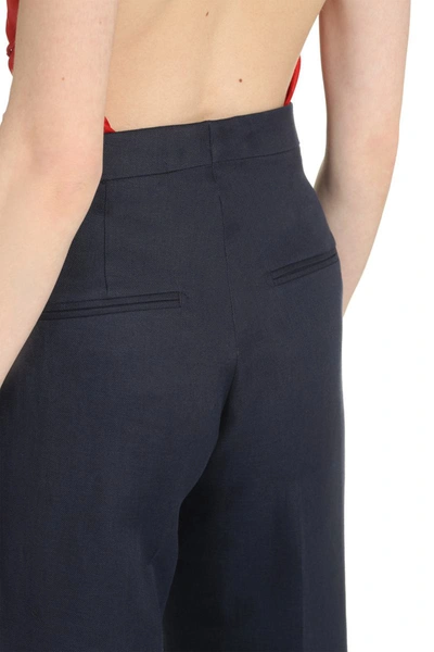 Shop Tagliatore Linen Trousers In Blue