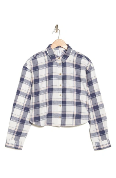 Shop Abound Plaid Flannel Crop Button-up Shirt In Ivory Med Yasmin Plaid