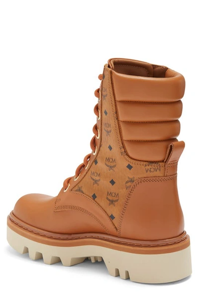 Shop Mcm Visetos Monogram Combat Boot In Cognac