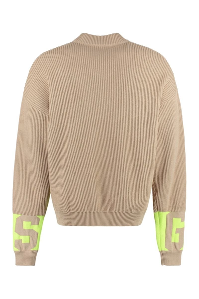 Shop Gcds Cotton Crew-neck Sweater In Beige