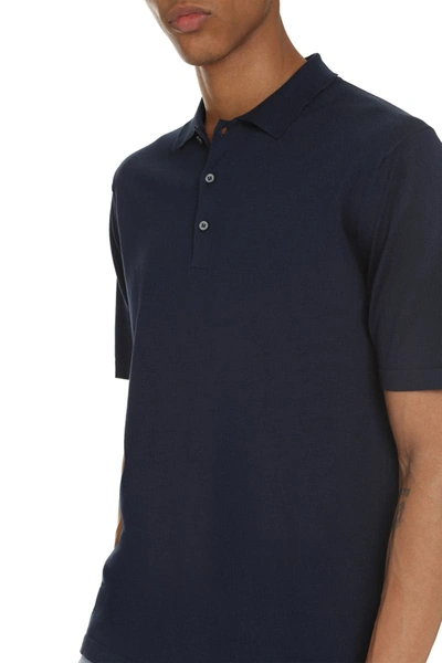 Shop The (alphabet) The (knit) - Cotton Knit Polo Shirt In Blue