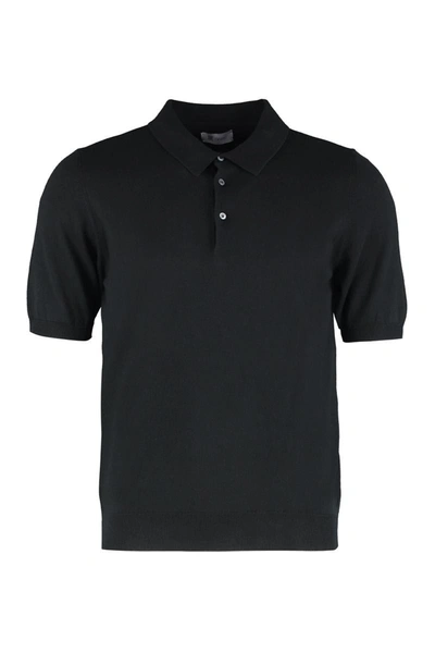 Shop The (alphabet) The (knit) - Short Sleeve Cotton Polo Shirt In Black