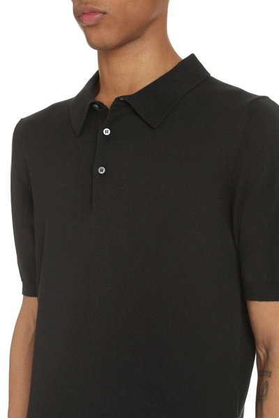 Shop The (alphabet) The (knit) - Short Sleeve Cotton Polo Shirt In Black