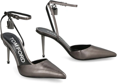 Shop Tom Ford Padlock Leather Slingback Pumps In Silver