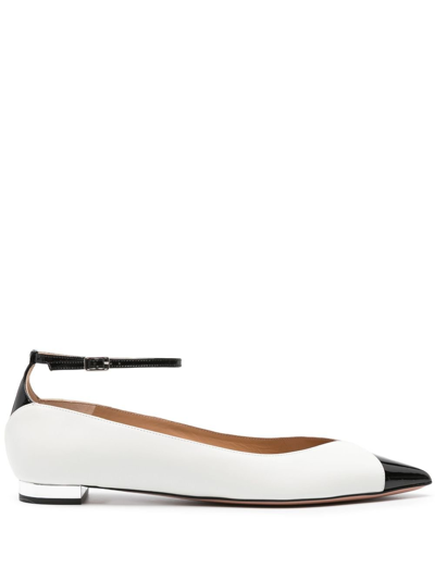 Shop Aquazzura And Black Pinot Leather Ballet Pumps - Women's - Calf Leather In White