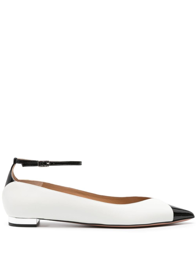 Aquazzura Pinot Bicolor Ankle-strap Ballerina Flats In White Black