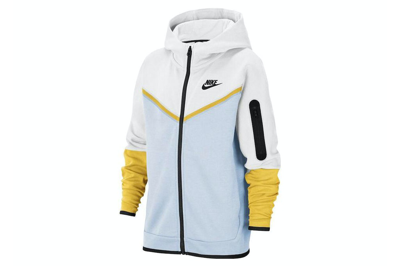 Pre-owned Nike Sportswear Kids Tech Fleece Hoodie White/cloud Grey/cyber Yellow