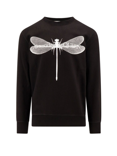 Shop Alexander Mcqueen Dragonfly Printed Crewneck Sweatshirt In Black