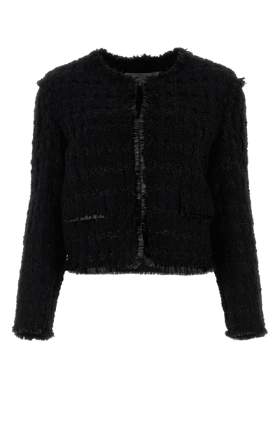 Tory Burch Textured Crop Tweed Jacket With Flap Pockets