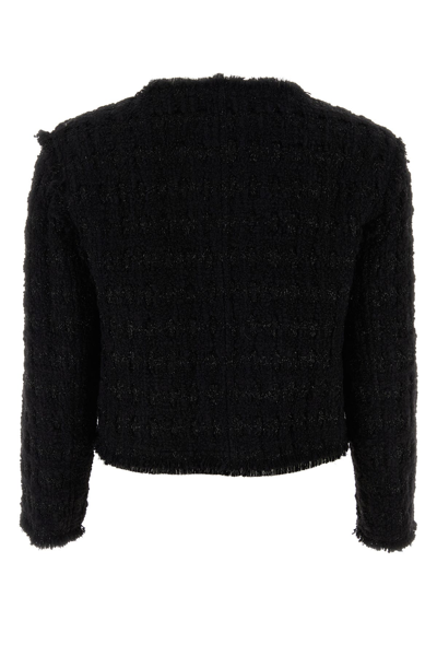Tory Burch Textured Crop Tweed Jacket With Flap Pockets