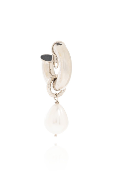 Shop Gucci Pearl Charm Single Earring In Silver