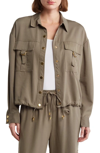 Shop Ellen Tracy Utility Pocket Crop Safari Jacket In Light Olive