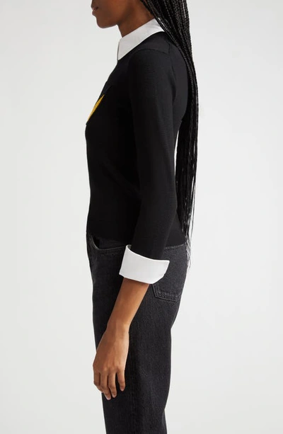 Shop Alice And Olivia Porla Collared Appliqué Wool Sweater In Black