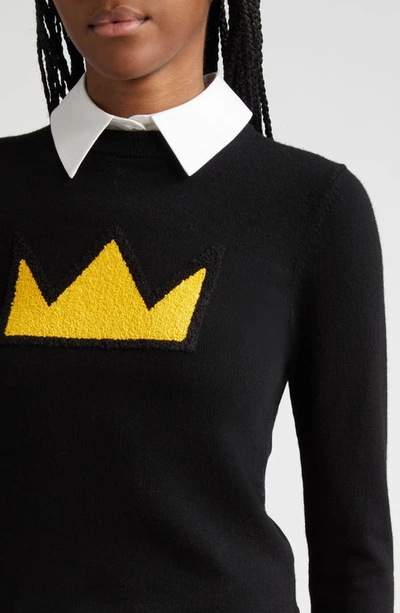 Shop Alice And Olivia Porla Collared Appliqué Wool Sweater In Black