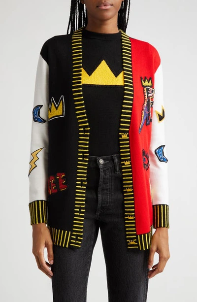 Shop Alice And Olivia Bradford Appliqué Wool Blend Cardigan In Multi