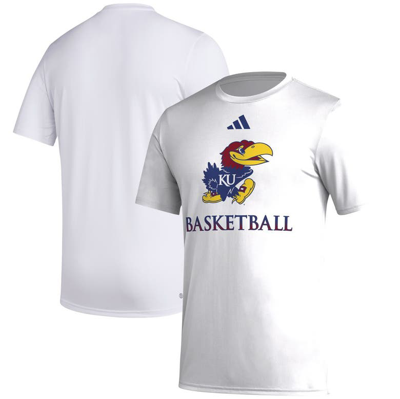 Shop Adidas Originals Adidas  White Kansas Jayhawks Fadeaway Basketball Pregame Aeroready T-shirt