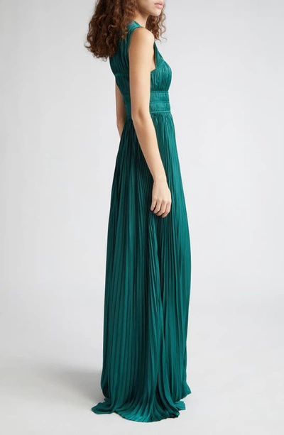 Shop Ulla Johnson Delia Plissé Satin Gown In Jadeite