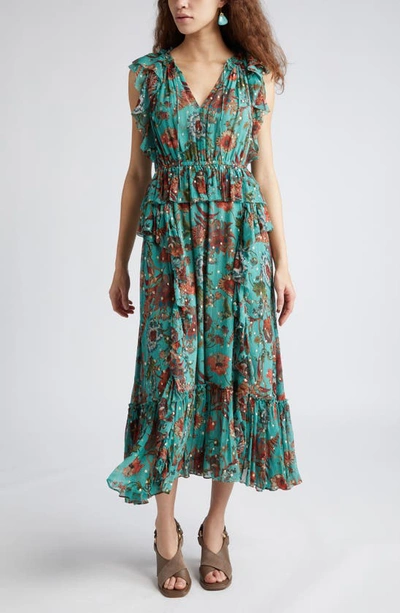 Shop Ulla Johnson Adrienne Floral Silk Blend Midi Dress In Garden Bloom
