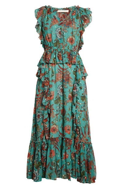 Shop Ulla Johnson Adrienne Floral Silk Blend Midi Dress In Garden Bloom