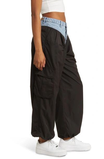 Shop Blanknyc Pleated Denim Waist Cargo Pants In Cold Gem