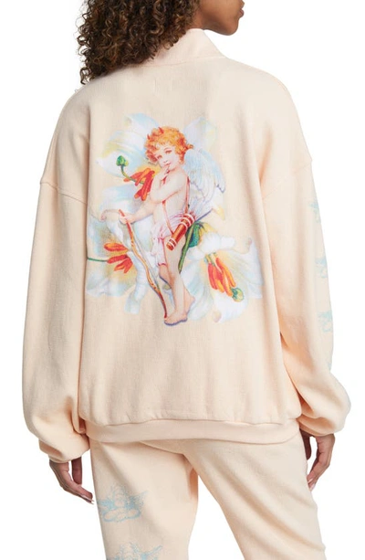 Shop Boys Lie I Am Not Where You Left Me Embroidered Cotton Interlock Henley Pullover In Peach