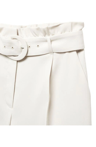 Shop Mango Belted Paperbag Waist Wide Leg Trousers In Natural White