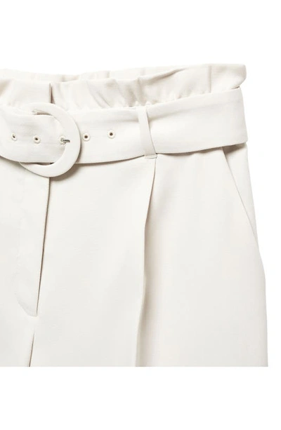 Mango Belted Paperbag Waist Wide Leg Trousers In Natural White