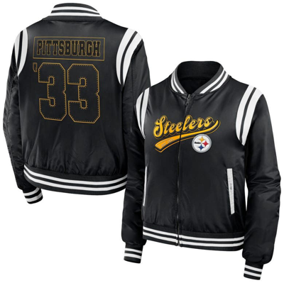 Wear By Erin Andrews Black Pittsburgh Steelers Bomber Full-zip Jacket In Black