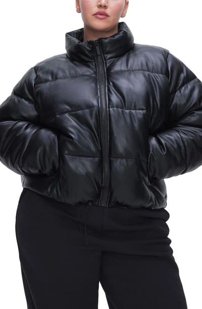Shop Good American Faux Leather Puffer Jacket In Black001