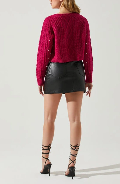 Shop Astr Madison Rhinestone Cable Stitch Crop Sweater In Pink
