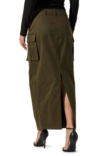 Shop Astr High Waist Cargo Maxi Skirt In Olive