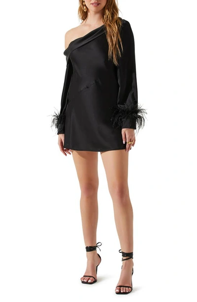 Shop Astr Augusta One-shoulder Long Sleeve Minidress In Black