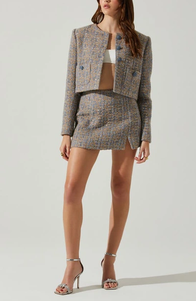 Shop Astr The Label Covina Tweed Miniskirt In Blue Taupe Silver