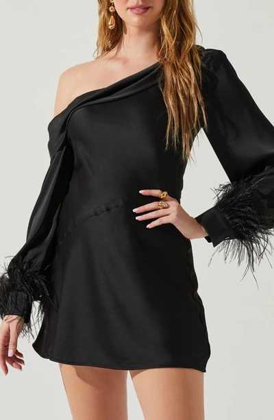 Shop Astr Augusta One-shoulder Long Sleeve Minidress In Black