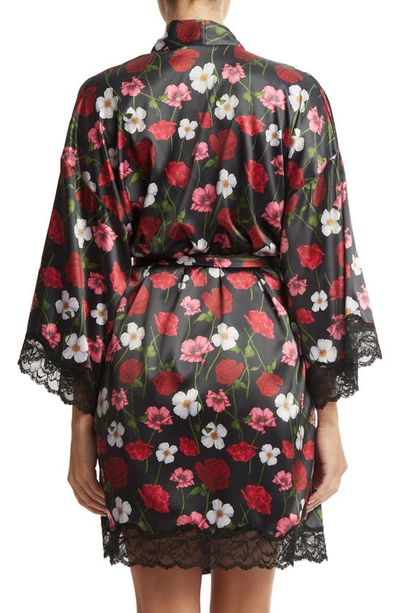 Shop Hanky Panky Luxe Floral Lace Trim Satin Robe In Am I Dreaming