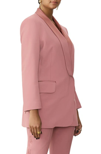 Shop Gstq Satin Lapel Tuxedo Jacket In Soft Pink