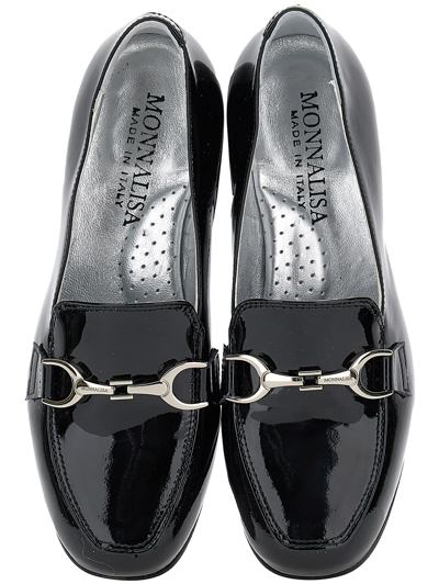 Monnalisa Teen Girls Black Leather Heeled Loafers In Black