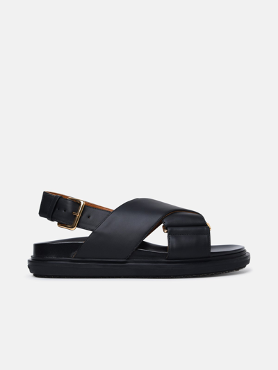Shop Marni 'fussbett' Black Calf Leather Sandals