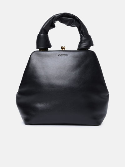 Shop Jil Sander 'goji Square' Small Black Leather Bag